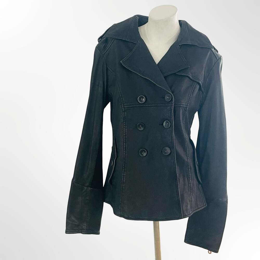 Firetrap Starsky Black Leather Double-Breasted Jacket